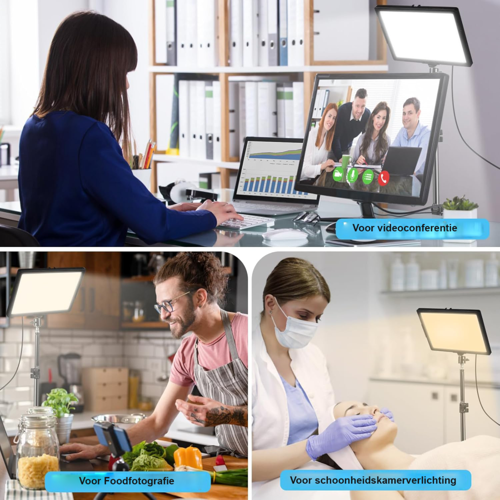2x LED videolampenset met dimbare continuverlichting en verstelbaar statief tot 173 cm