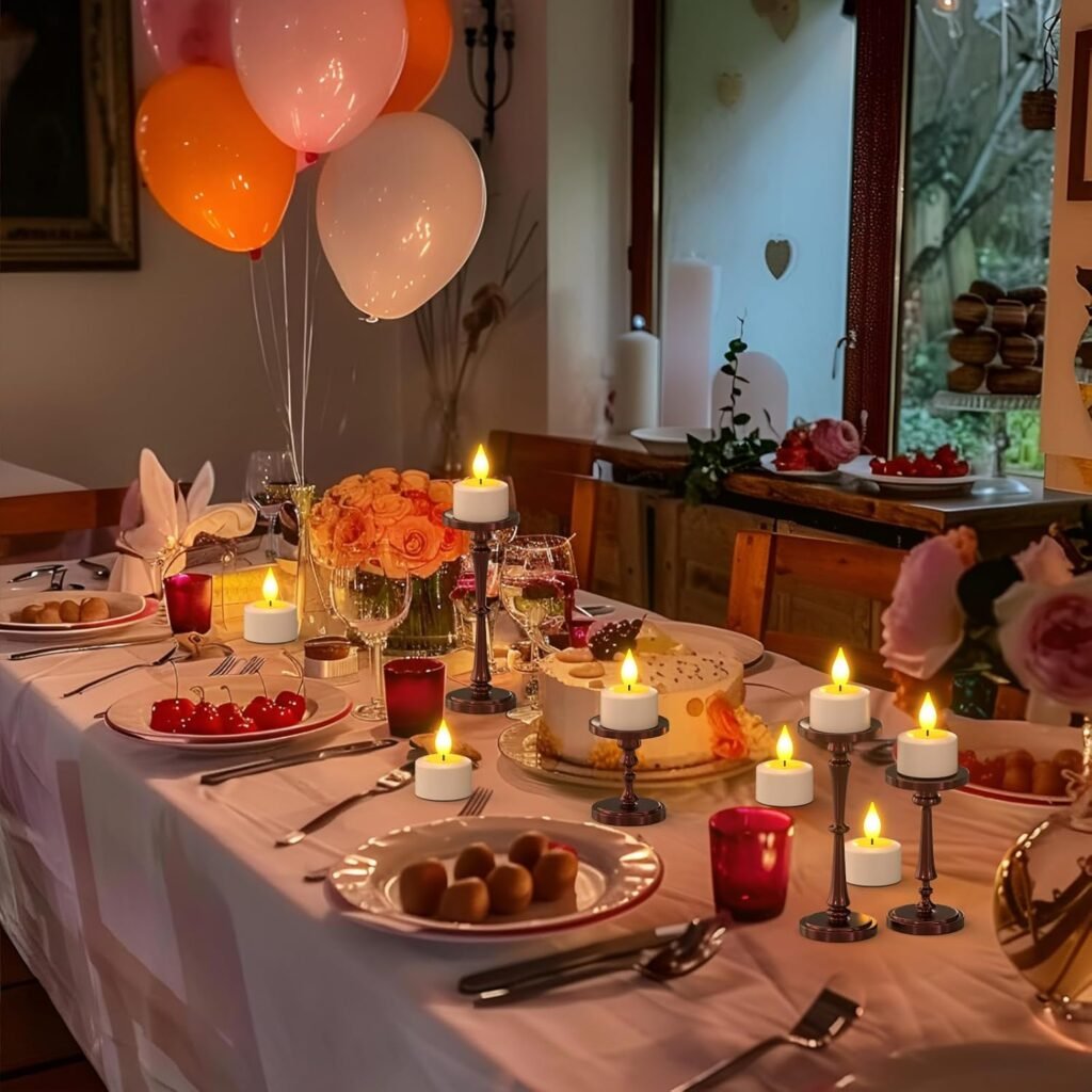 Oplaadbare LED theelichtjes met flikkerende vlam, set van 6, warm wit licht