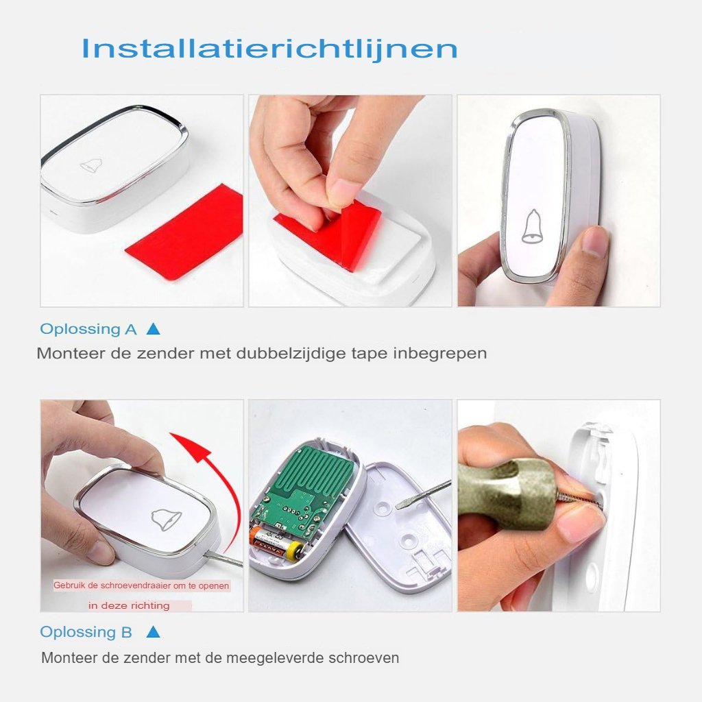 Draadloze deurbel met LED-indicator en 2 ontvangers