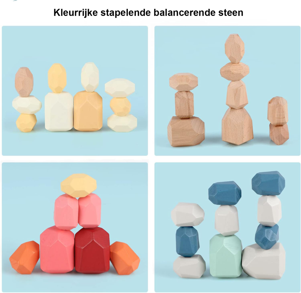 Houten Stapelstenen Set 36 Stuks - Balans- en Bouwblokken - Educatief Speelgoed - Motoriek en Creativiteit - Vanaf 3 Jaar