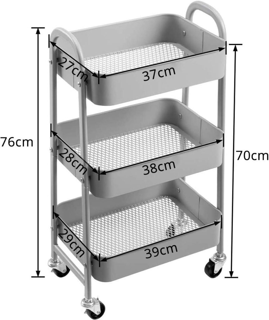 Verrijdbare opbergtafel met wielen voor keuken, badkamer en kantoor – multifunctionele roltafel met opbergruimte