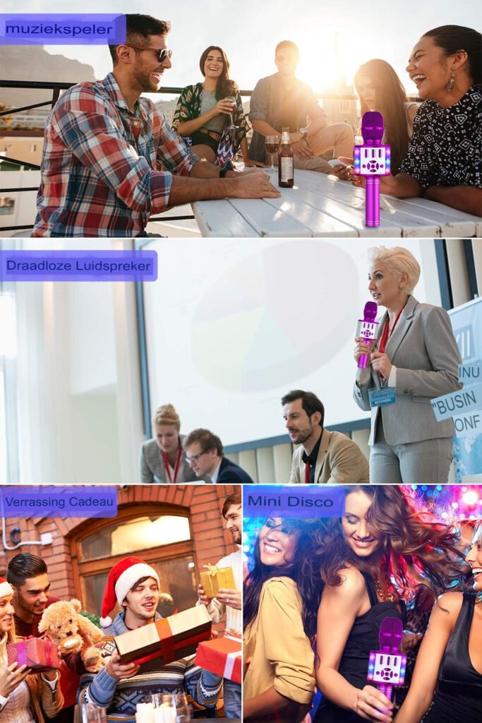 Bluetooth karaoke microfoon met LED-verlichting en ingebouwde speakers voor smartphones en tablets