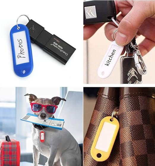 Sleutelhangers met beschrijfbare etiketten en verwisselbare labels voor sleutelorganisatie