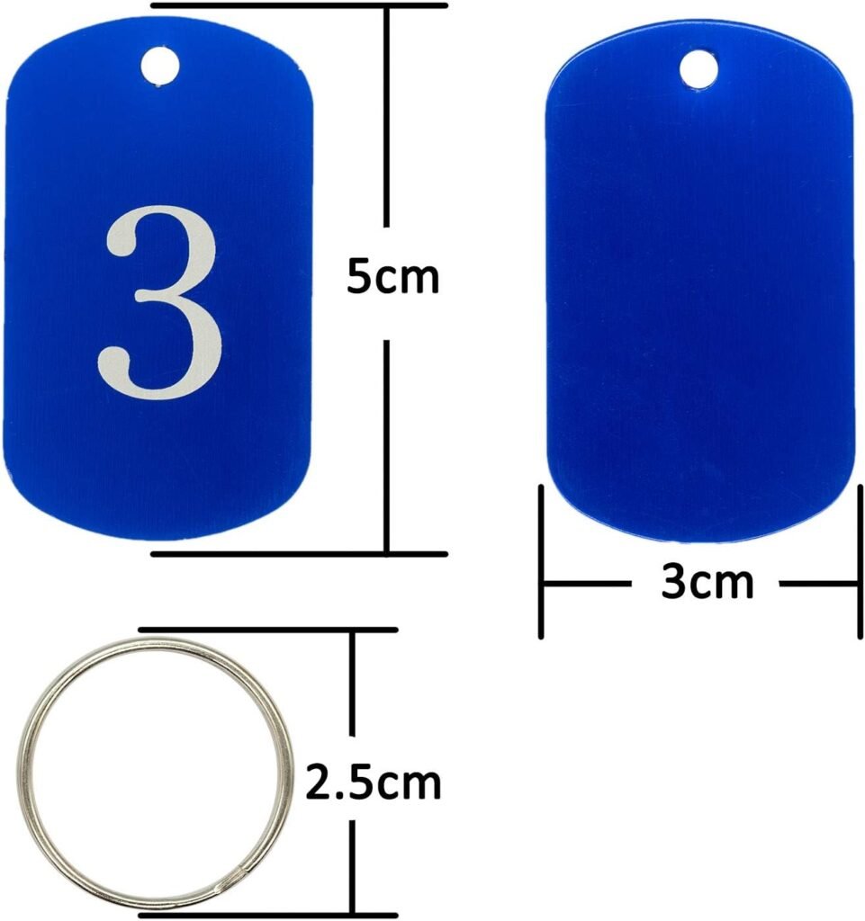 Aluminium nummerlabels en sleutelhangers met gravure, personaliseerbare ID-tags voor sleutelorganisatie