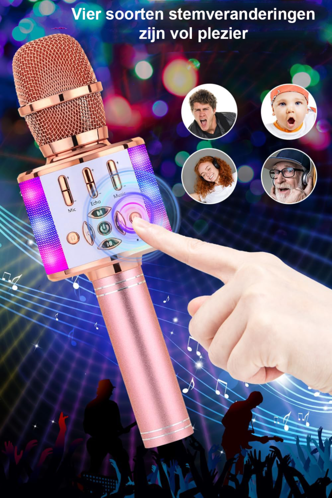 Bluetooth karaoke microfoon met LED-verlichting en ingebouwde speakers voor smartphones en tablets