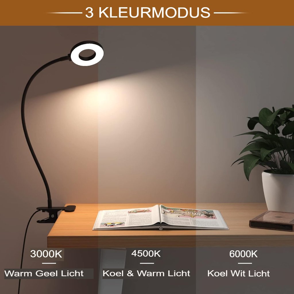 LED leeslamp met instelbare helderheid, oogbescherming en USB-oplader