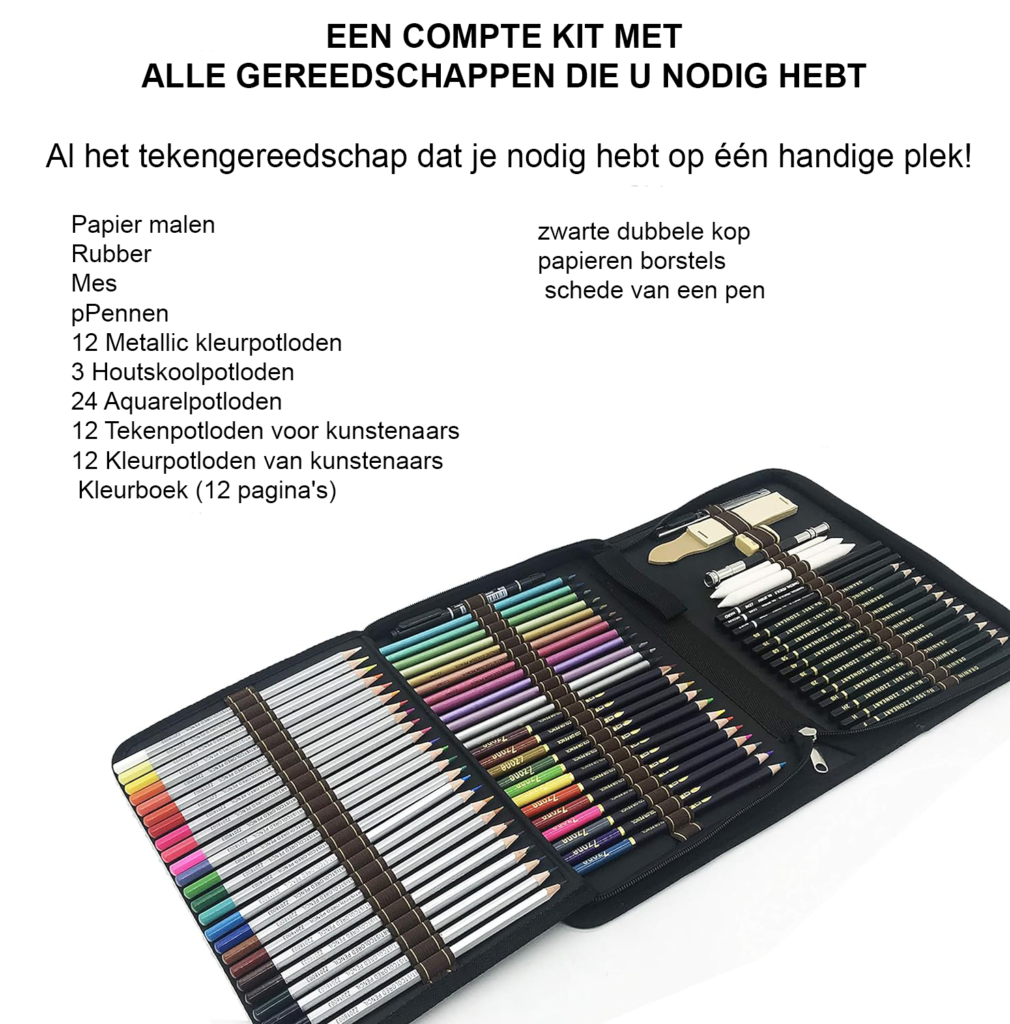 Tekendoos met waterverf, kleurpotloden en accessoires voor tekenen en schetsen