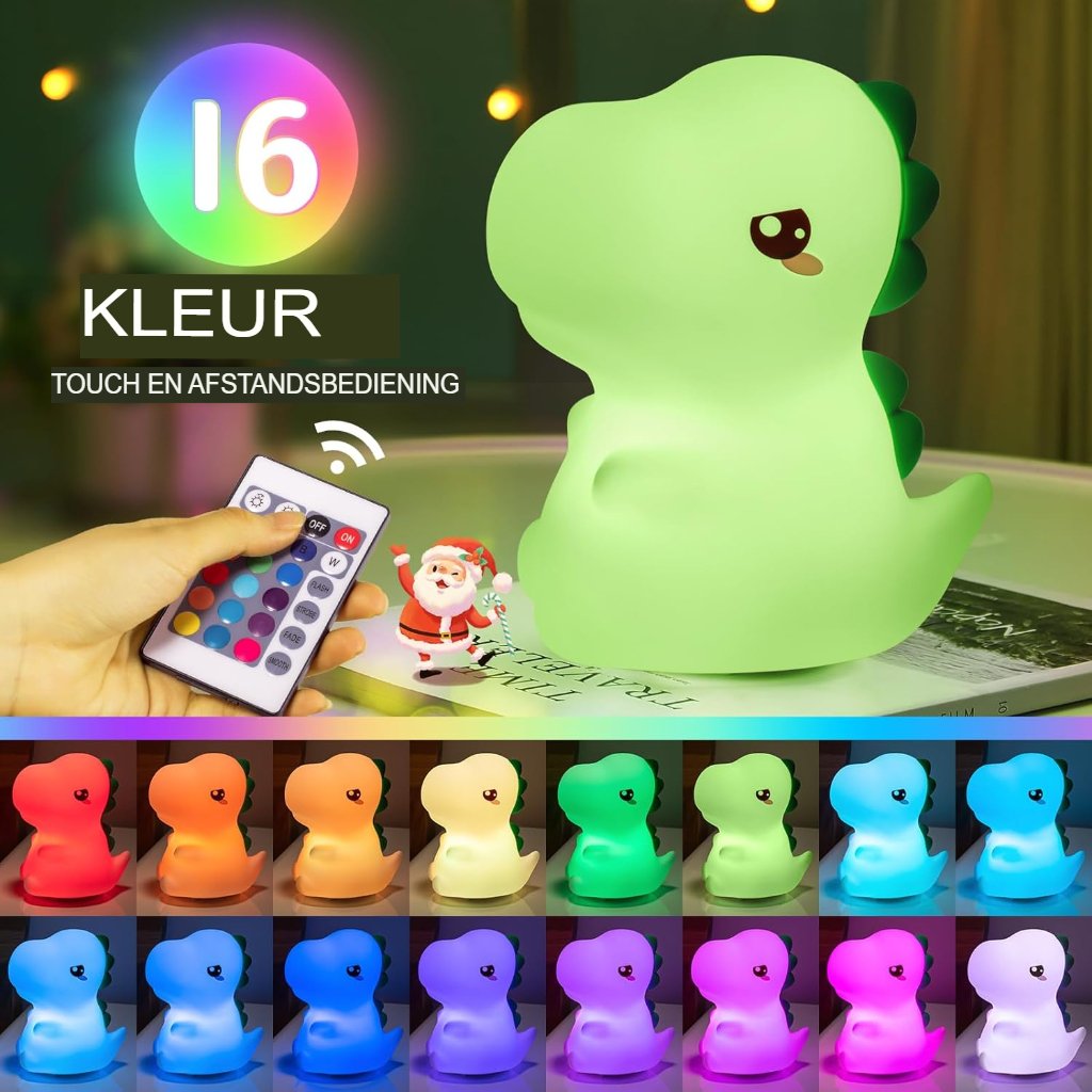 Dimbaar LED dino nachtlampje met 16 kleuren voor kinderen