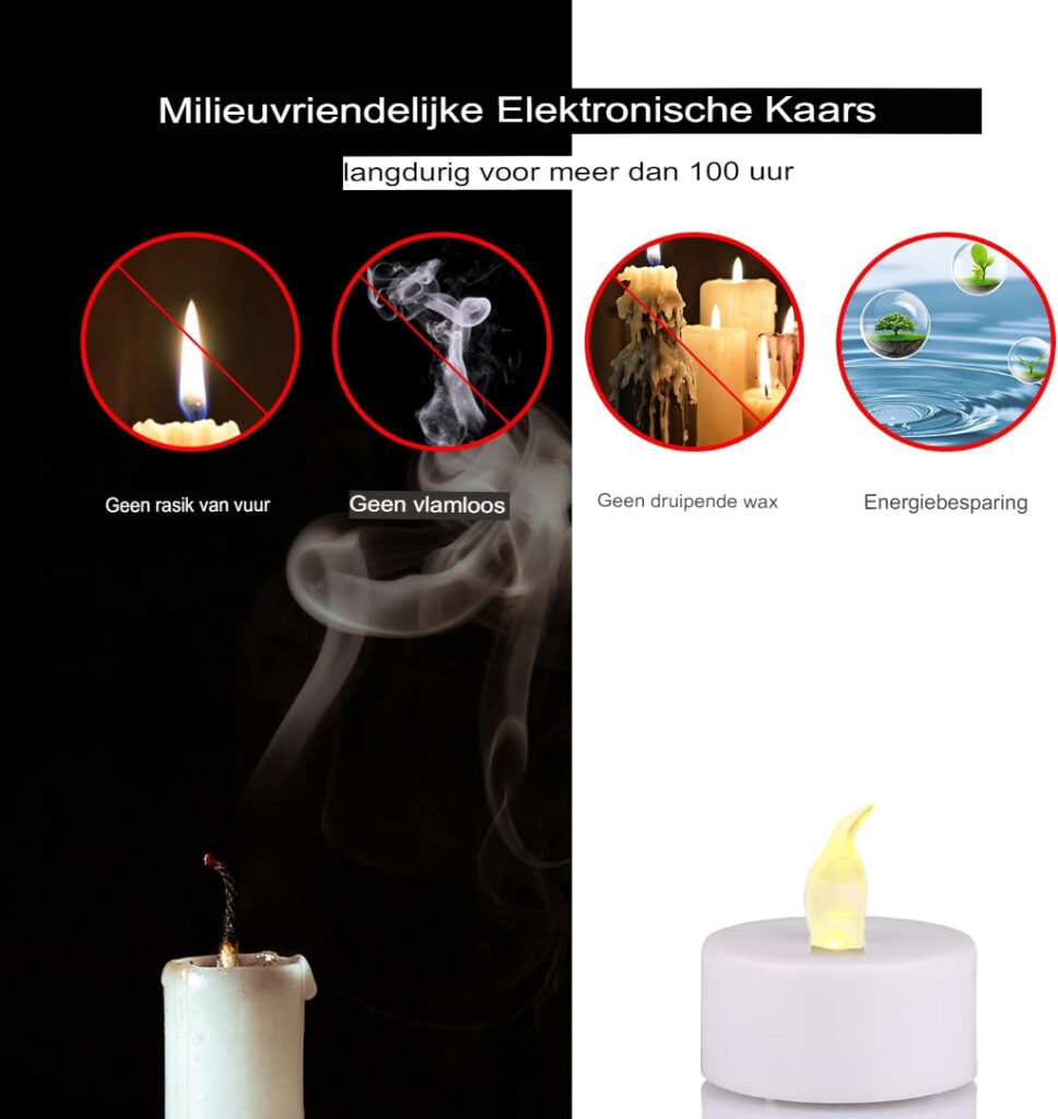 LED theelichtjes set van 50, vlamloze draadloze kaarsen met batterij inbegrepen