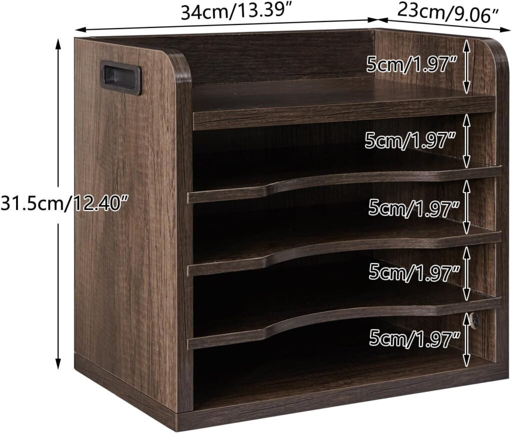 Houten bureau organizer met verwijderbare planken voor A4 documenten en boeken, grijs, 34 x 23 x 31,5 cm