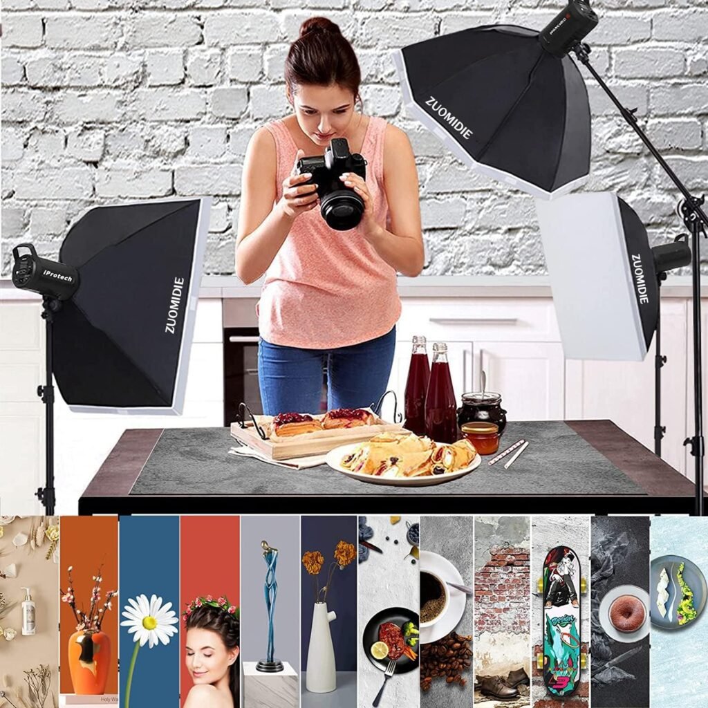 Fotografie achtergrond set van 7 stuks met 12 patronen, dubbelzijdig foto papier, 86 x 60 cm, voor productfotografie