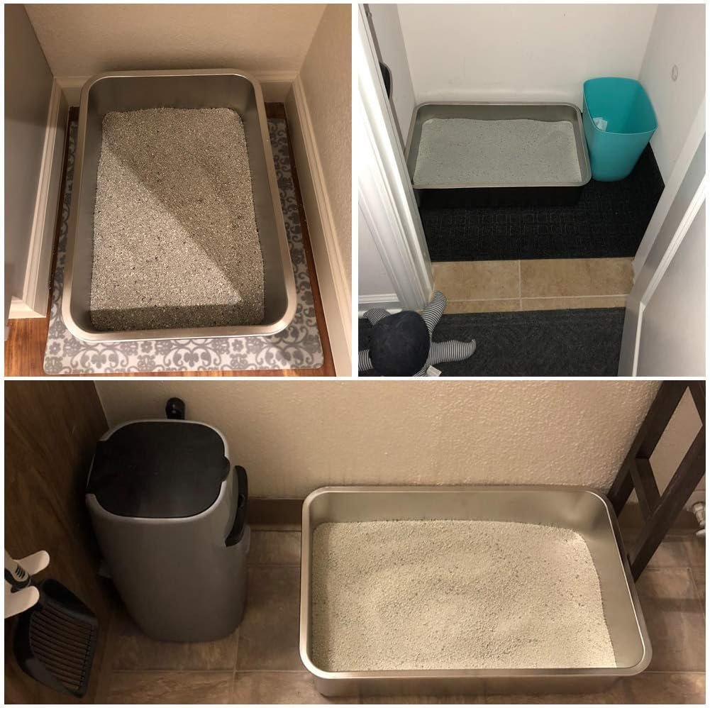 Roestvrijstalen kattenbak groot 60 x 40 x 15 cm voor twee katten of konijnen