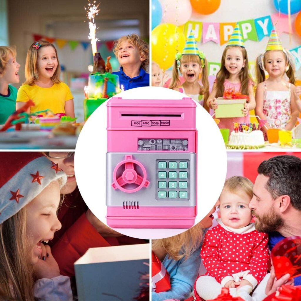 Elektronische spaarpot voor kinderen met wachtwoord en automatisch scrollen, roze