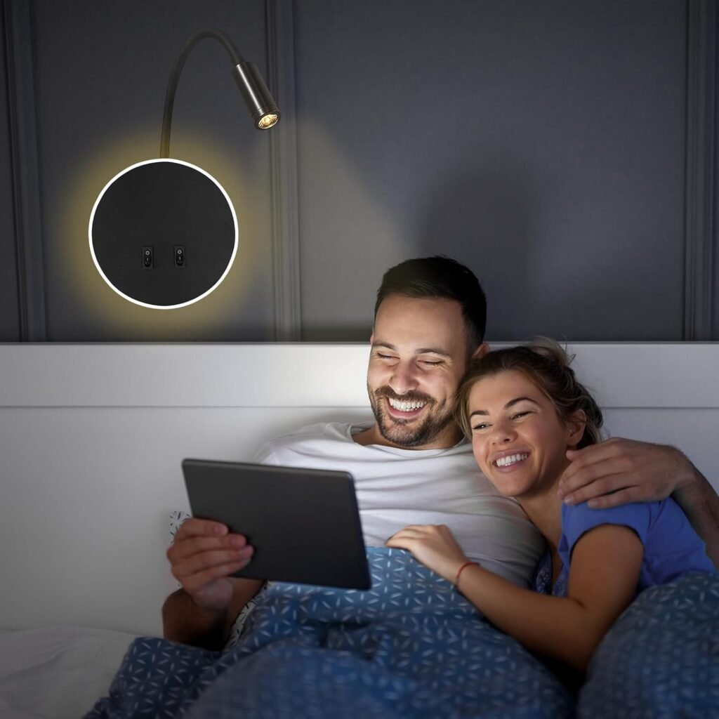 Verstelbare zwarte LED wandlamp 12W met warm licht 3000K voor lezen naast bed