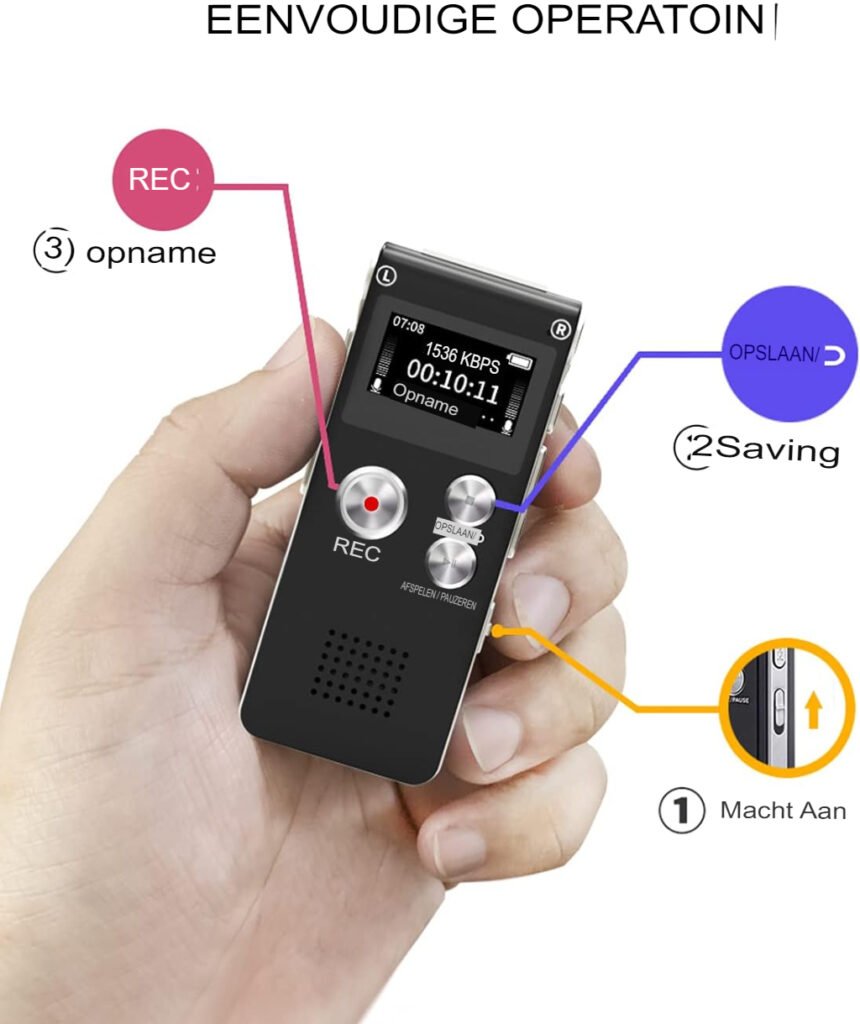 Stemrecorder en MP3-speler met oplaadbare batterij voor vergaderingen