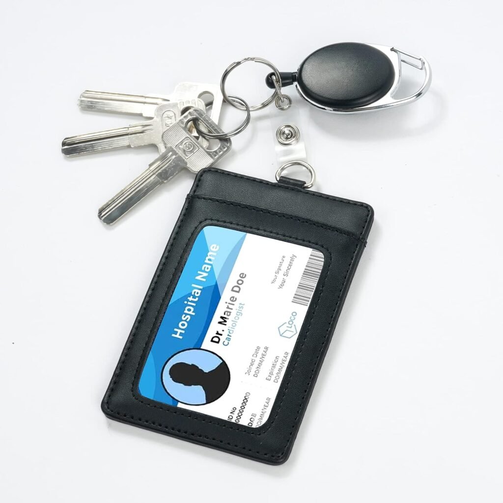 Intrekbare sleutelhanger met badgehouder, zwart trekkoord voor ID-kaarten en sleutels