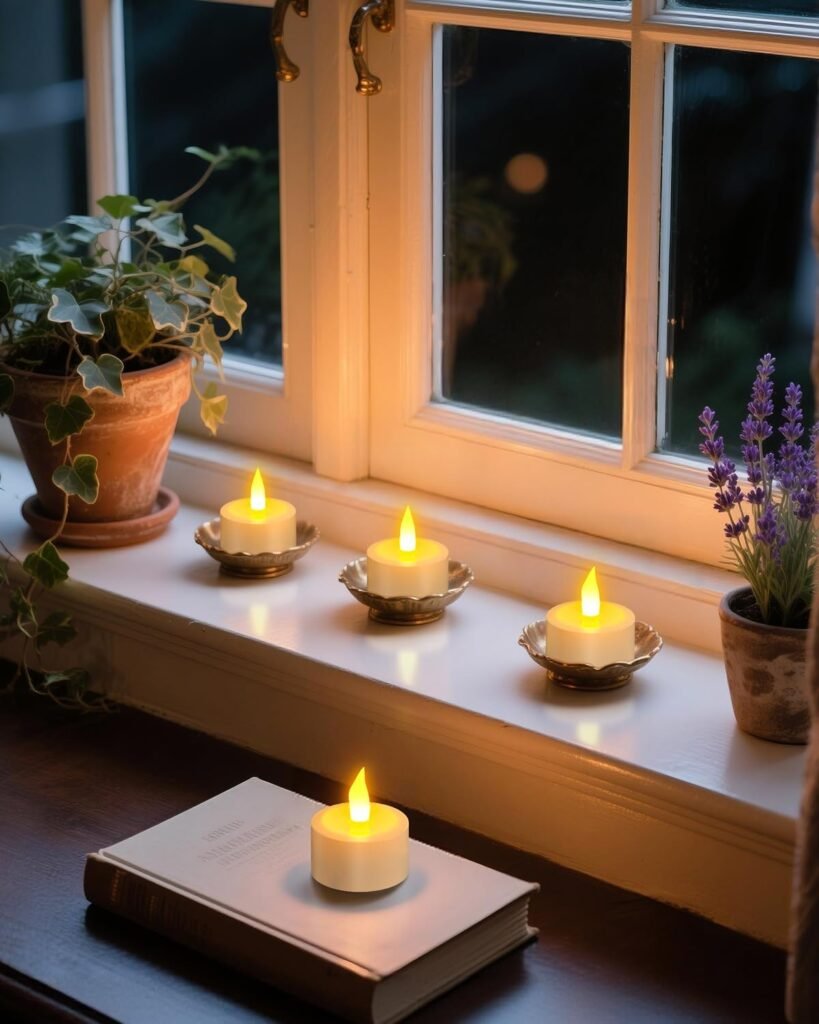 Oplaadbare LED kaarsen set van 12 met oplaadstation, flameloze theelichtjes en warm geel licht