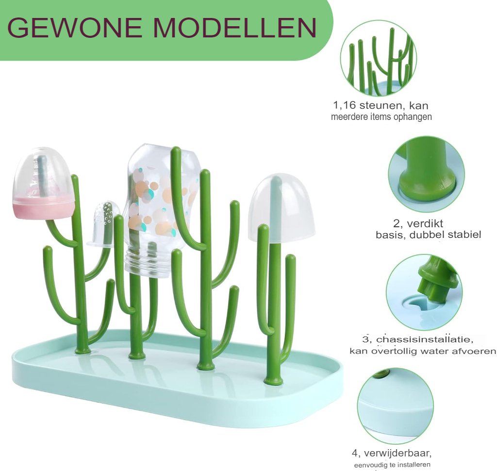 Babyflessendroger met ruimtebesparend droogrek en verwijderbare lekbak