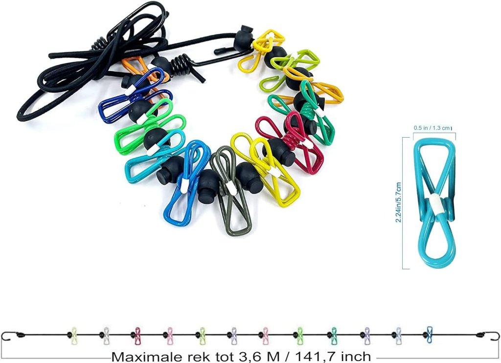 Uittrekbare Waslijn - Draagbare Kledinglijn met 12 Kledingclips - Voor Reizen en Kamperen - Binnen- en Buitenwaslijn