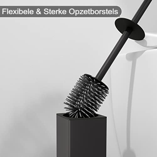 Siliconen toiletborstel met borstelkoppen voor hygiënische reiniging, zwart