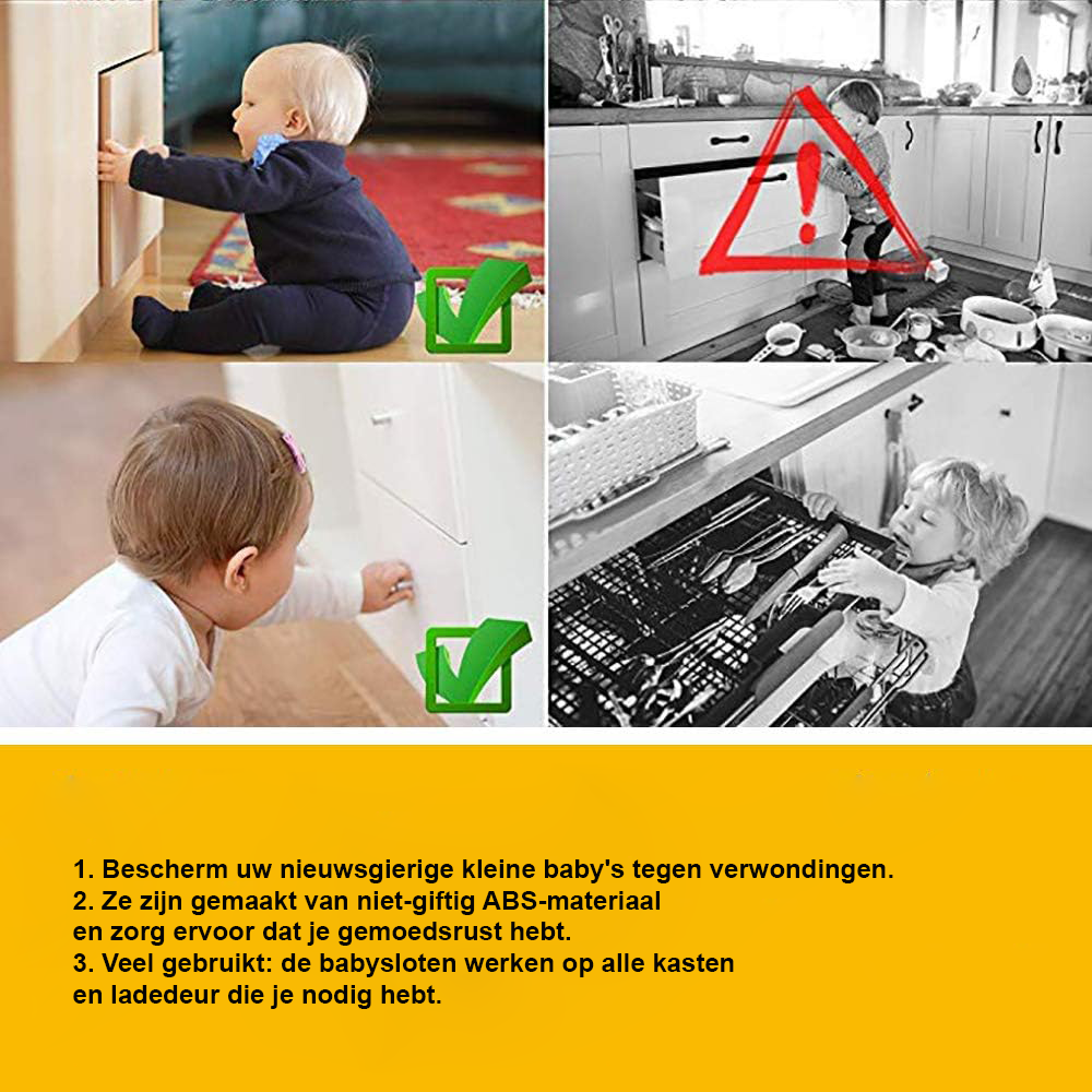 Verborgen veiligheidssloten voor kastjes en laden - set van 12, kinderbeveiliging zonder boren, discreet onzichtbaar design