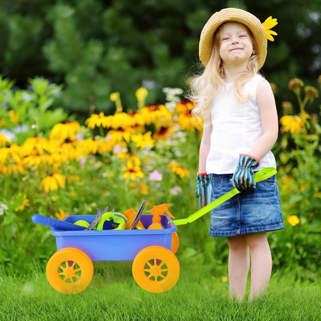 Kinderkruiwagen speelset met tuingereedschap, 10 accessoires en 4 plantenpotten voor kinderen