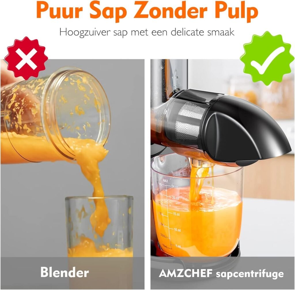 Koudpers slowjuicer mintgroen voor groenten en fruit met 2 bekers en borstel