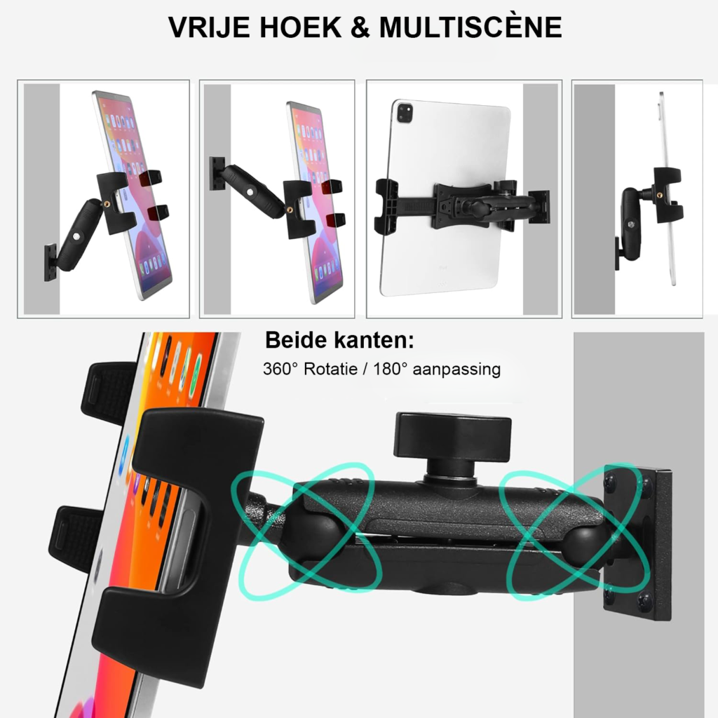 Tablet muurbeugel voor tablets van 4 tot 13,5 inch met ergonomisch ontwerp