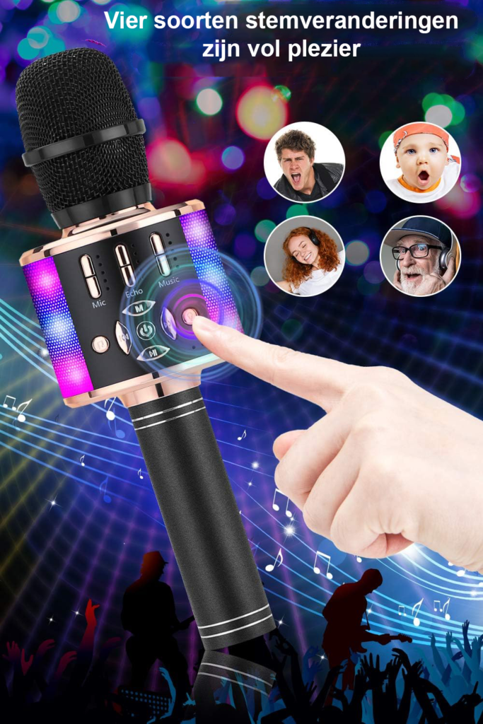 Bluetooth karaoke microfoon met LED-verlichting en ingebouwde speakers voor smartphones en tablets