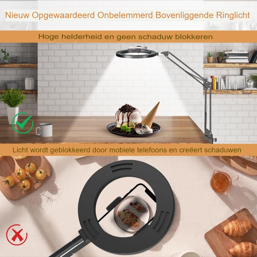 Telefoonhouder met afstandsbediening voor overheadcamera, flexibel en draadloos voor livestreaming en video-opnames