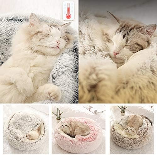 Grijs kattenbed met slaapkussen, anti-slip en 15 cm hoog huisdierbed