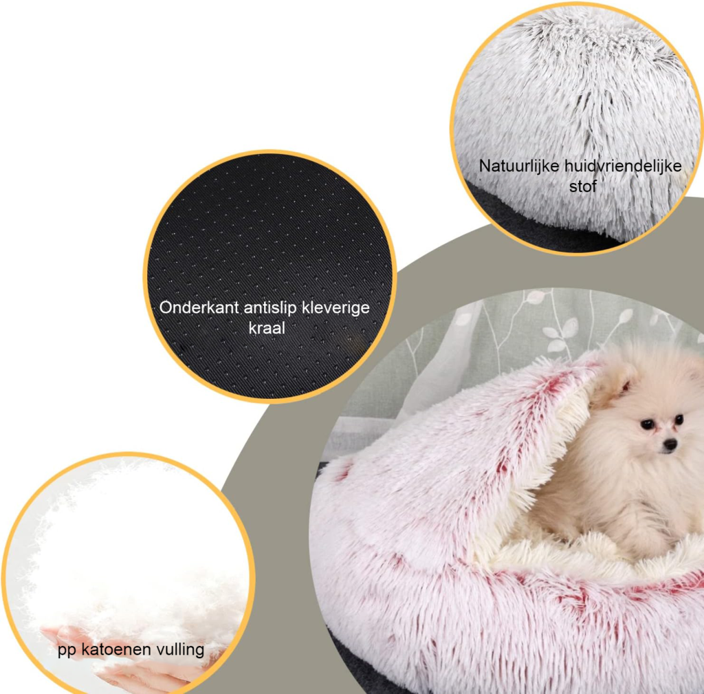 Roze pluche donut kattenbed met antislip bodem voor kleine en middelgrote huisdieren