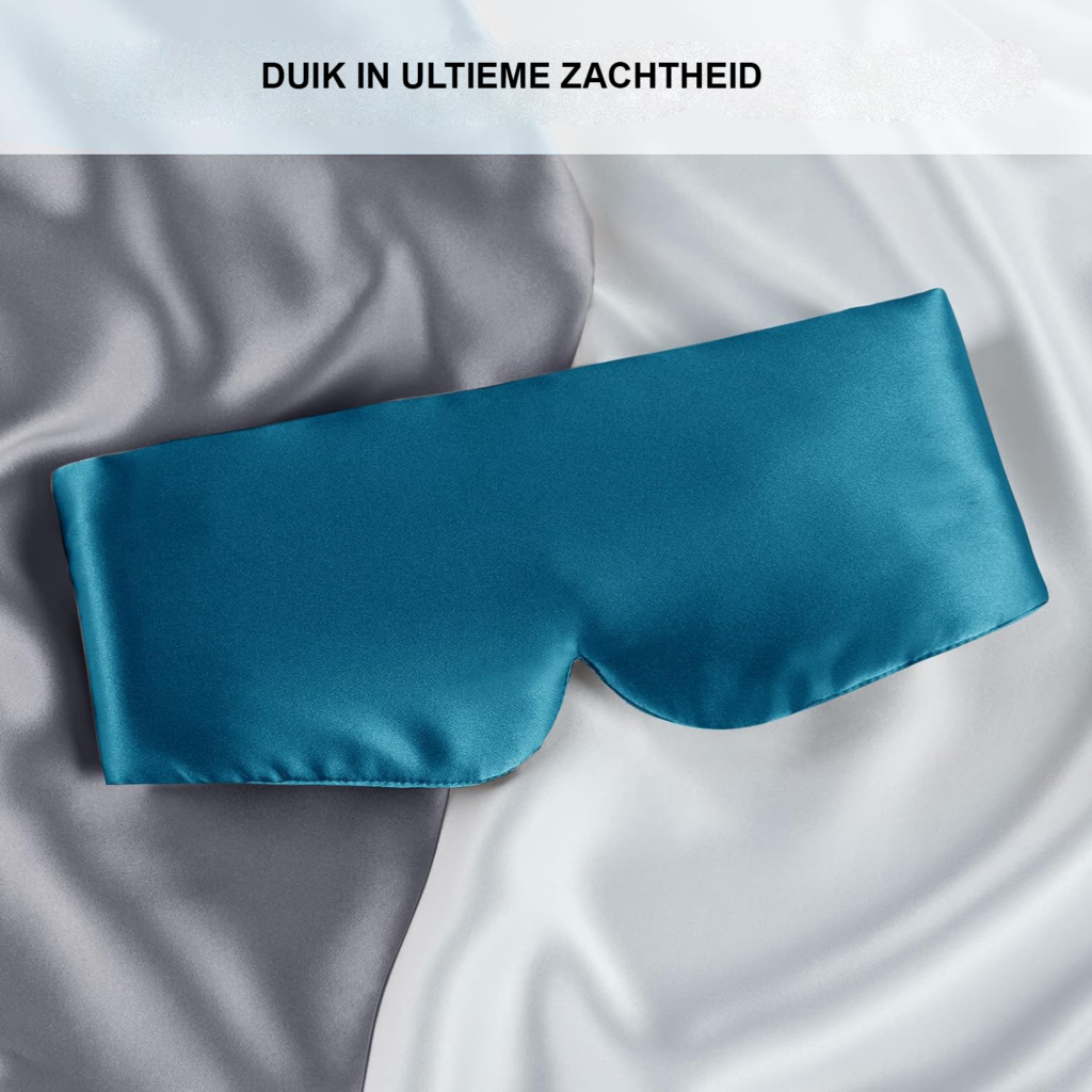 Zijden slaapmasker met verstelbare hoofdband, groot oogmasker voor mannen en vrouwen in pauwblauw