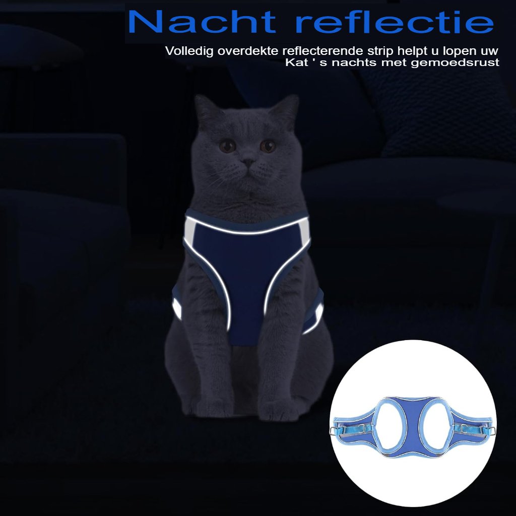 Verstelbaar kattentuigje maat S oranje met reflecterende strips en anti-ontsnappingsontwerp