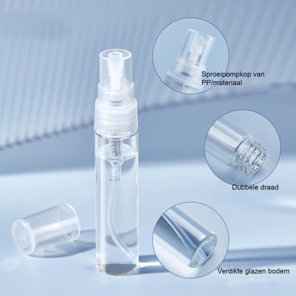 Hervulbare mini spuitflessen set met 30 transparante reisflesjes en etui