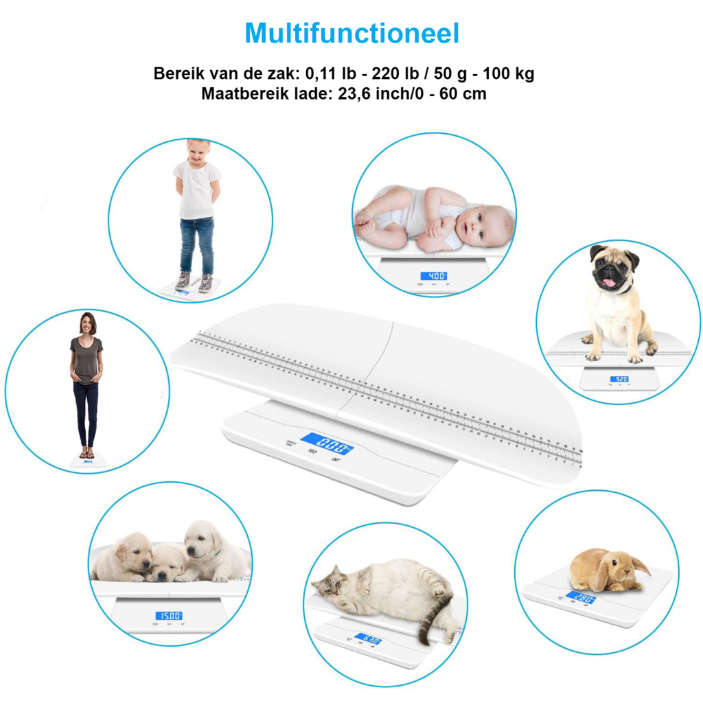 Digitale babyweegschaal met precisieweegfunctie en groot LCD-display voor baby's en kleine dieren