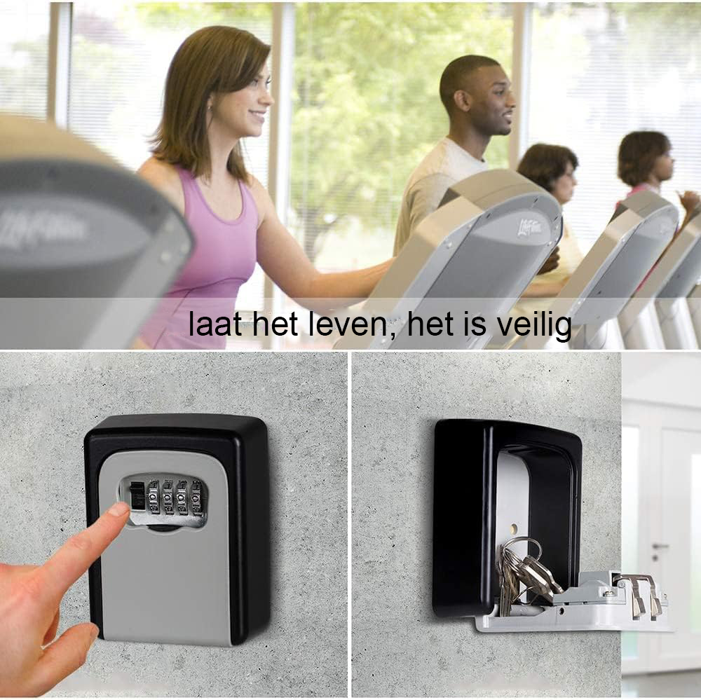 Sleutelkastje buiten met code, zwart, 4-cijferig combinatieslot en wandmontage