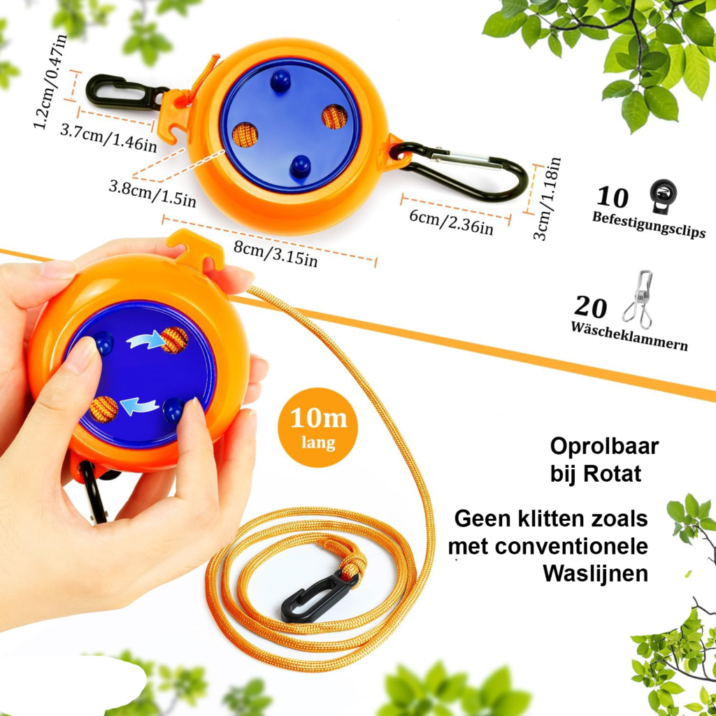 Uittrekbare draagbare waslijn 8 meter met clips voor reizen en camping