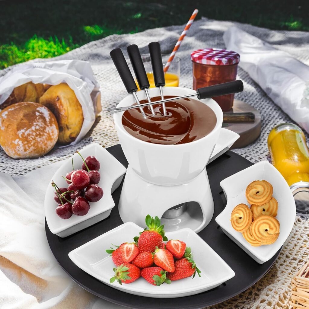 Keramische fonduepotset - Niet-elektrische fondueset - Voor chocolade- en kaasfondue - Inclusief fonduevorken