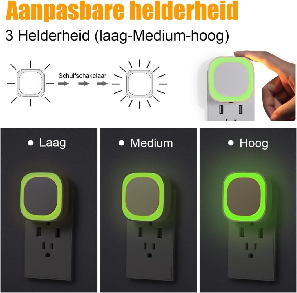 Nachtlicht stopcontact met schemersensor 2 stuks groen met 3 lichtstanden