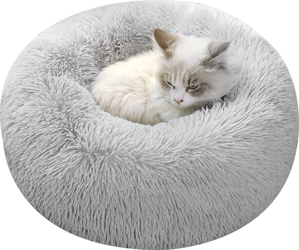 Kattenbed 60x50 cm met capuchon en zacht slaapkussen, donkergrijs met antislip bodem