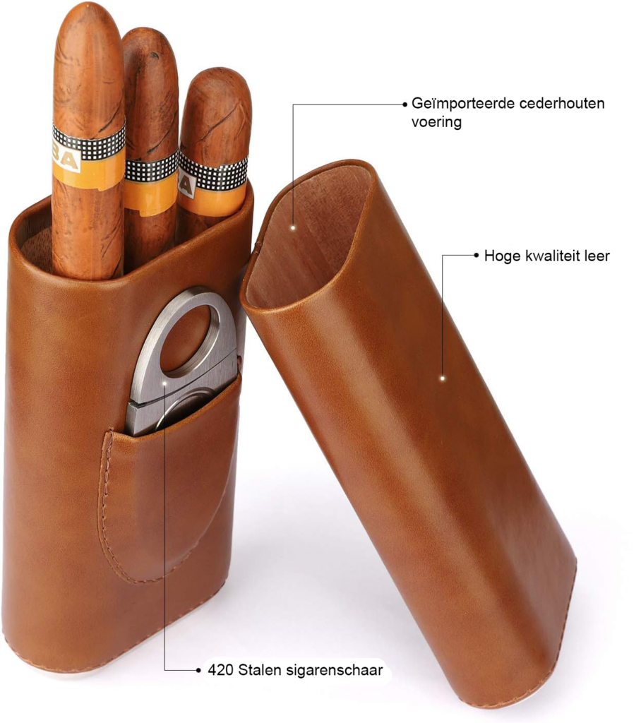 Leren 3-vinger sigarenhoes voor 3 sigaren met magnetische sluiting