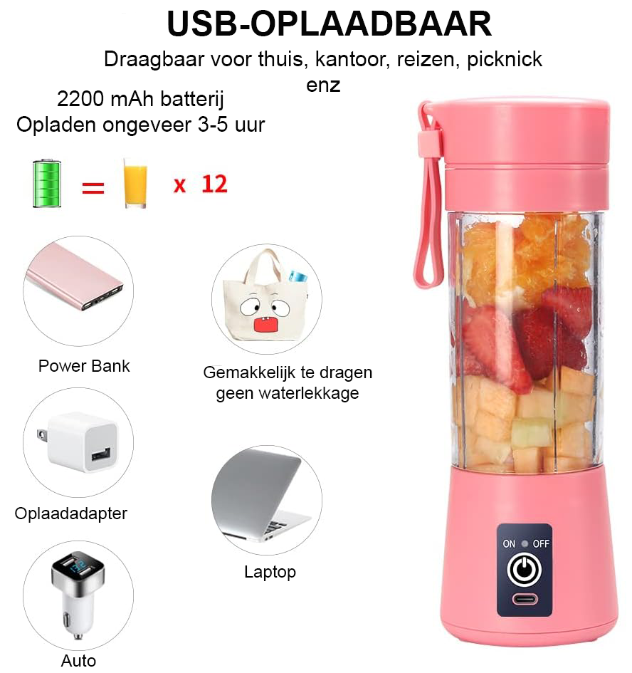 Draagbare oplaadbare blender voor smoothies, compact en geschikt voor thuis en onderweg