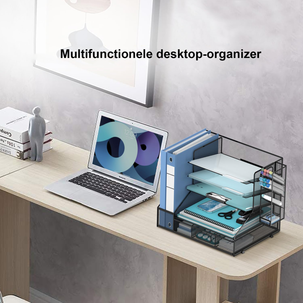 Bureau-organizer met dossierhouder en papierlade van zwart kunststof voor kantoororganisatie