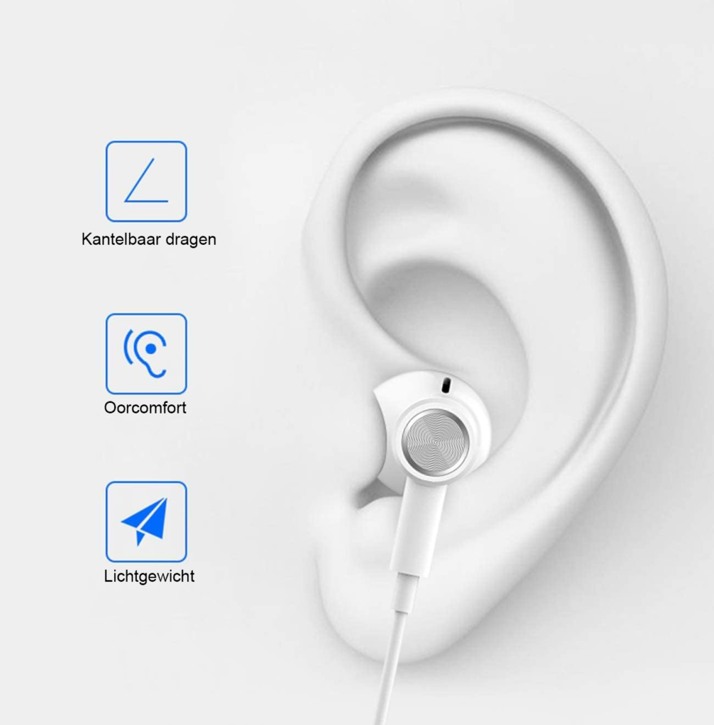 Bedrade in-ear oortelefoon met microfoon wit voor handsfree bellen