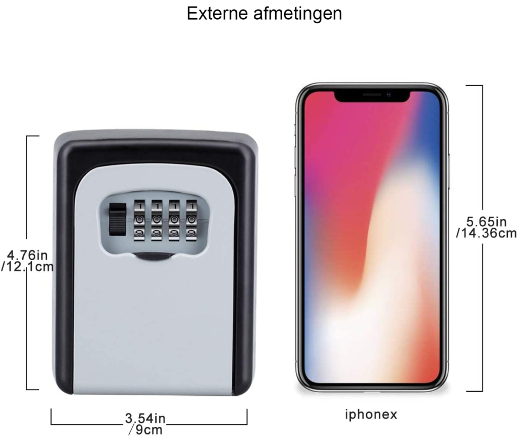 Sleutelkastje buiten met code, zwart, 4-cijferig combinatieslot en wandmontage