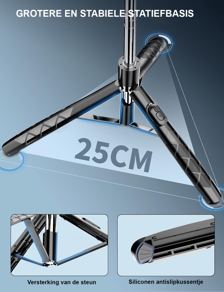 Verstelbaar statief met afstandsbediening voor camera en smartphone, 180 cm, universele houder