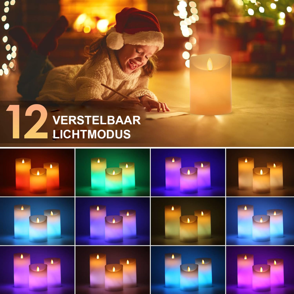 Herlaadbare LED kaarsen, dimbaar, set van 3 voor decoratieve verlichting thuis, tijdens feest en kerst