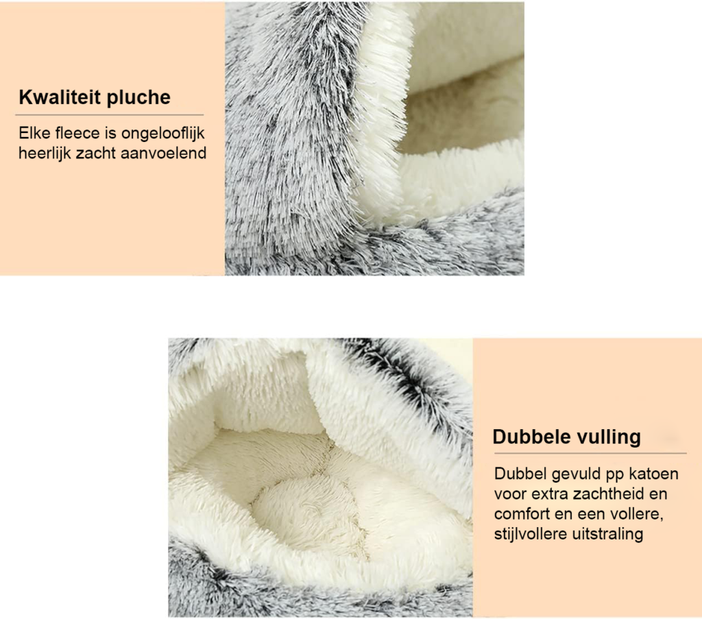 Grijs kattenbed in donutvorm van zacht pluche met antislip bodem voor kleine en middelgrote huisdieren