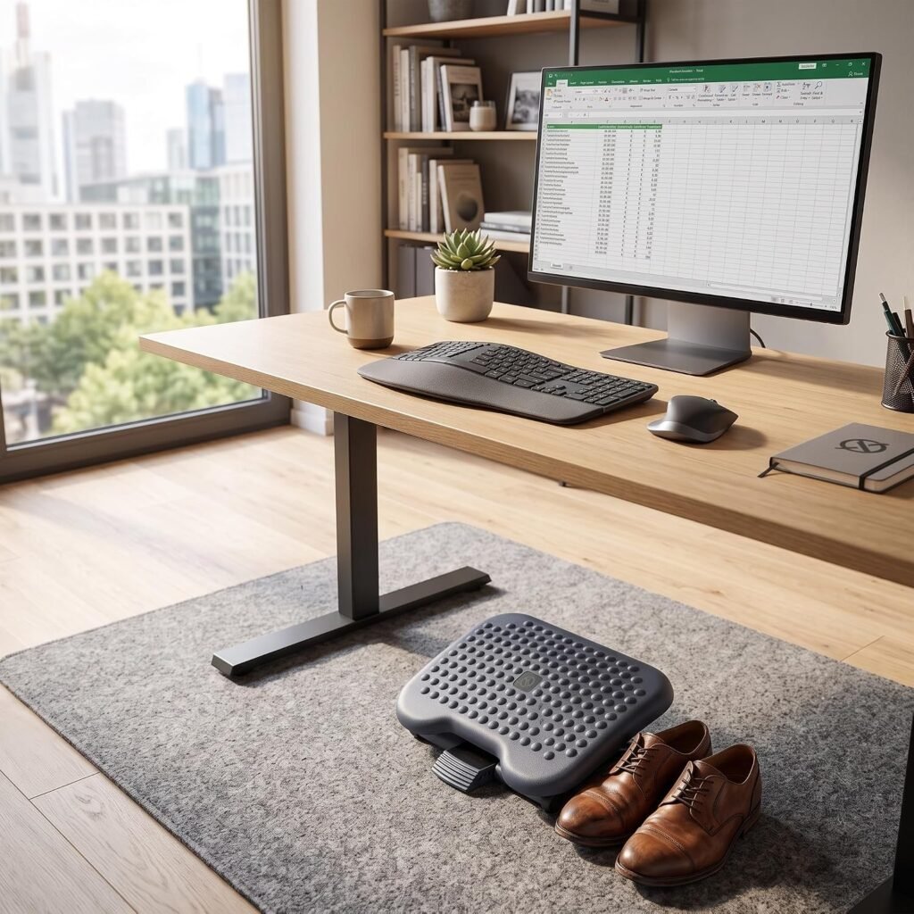 Verstelbare ergonomische voetensteun voor bureau met massagefunctie